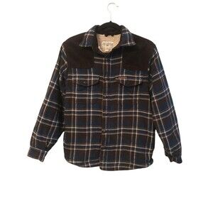 Field & Stream Mens Shirt Jacket Flannel Fleece Plaid Corduroy Patch Size S Blue